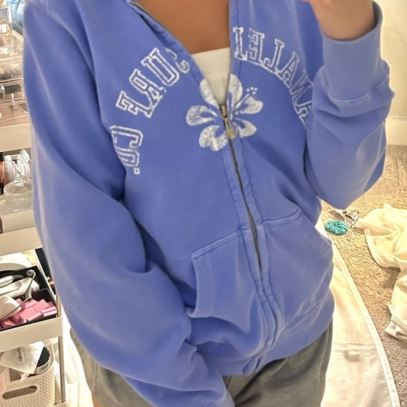 coconut girl blue surf zip up hoodie y2k hawaiian - Picture 3 of 5